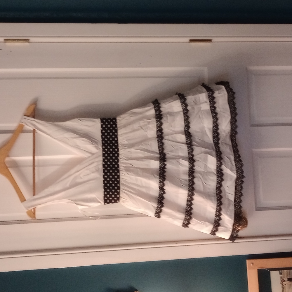 Adorable white fit and flare dress with polka dots